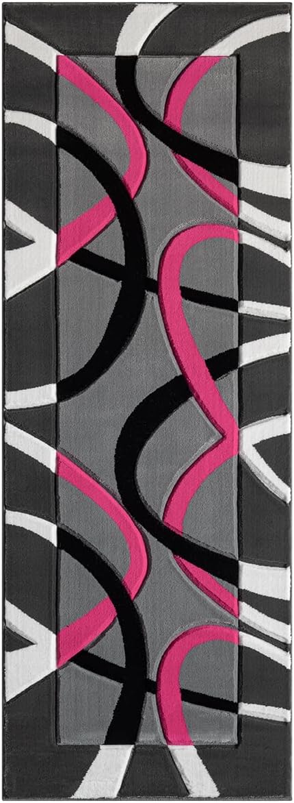 Abstract 3D Wave Lined Carved Modern Area Rug - Multicolor